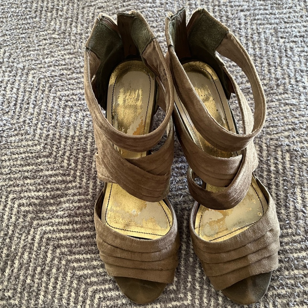 H&M Taupe Faux Suede Strappy Heels